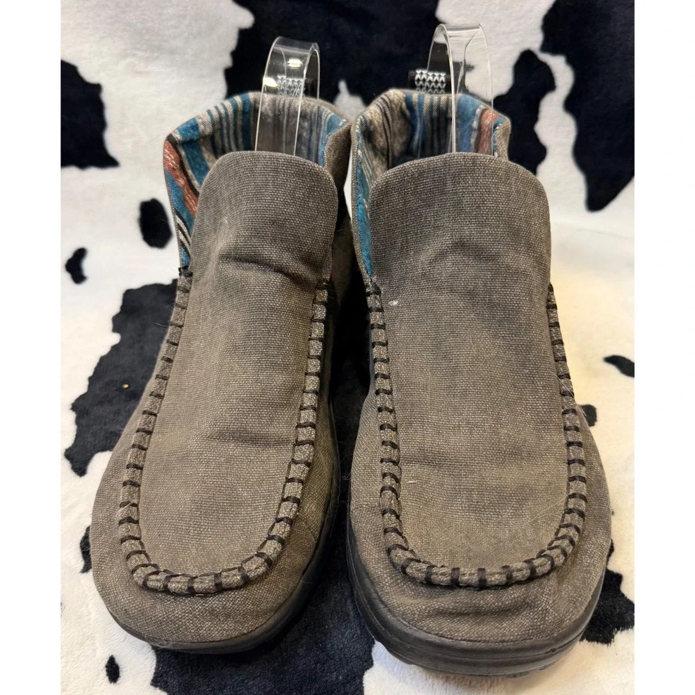 Hey Dude Wendy Rise Grey Canvas Southwestern Boho Slip On Platform Boots Women 7